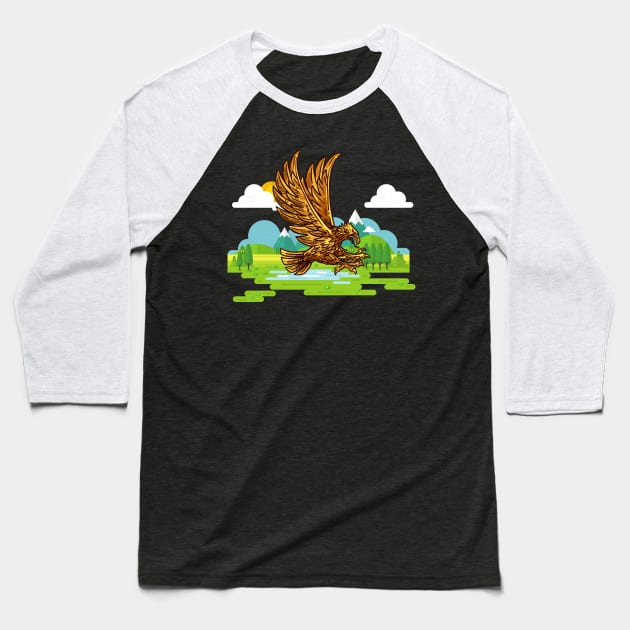 Eagle Golden Bird Swooping Falcon eagle hawk Baseball T-Shirt by Onceer